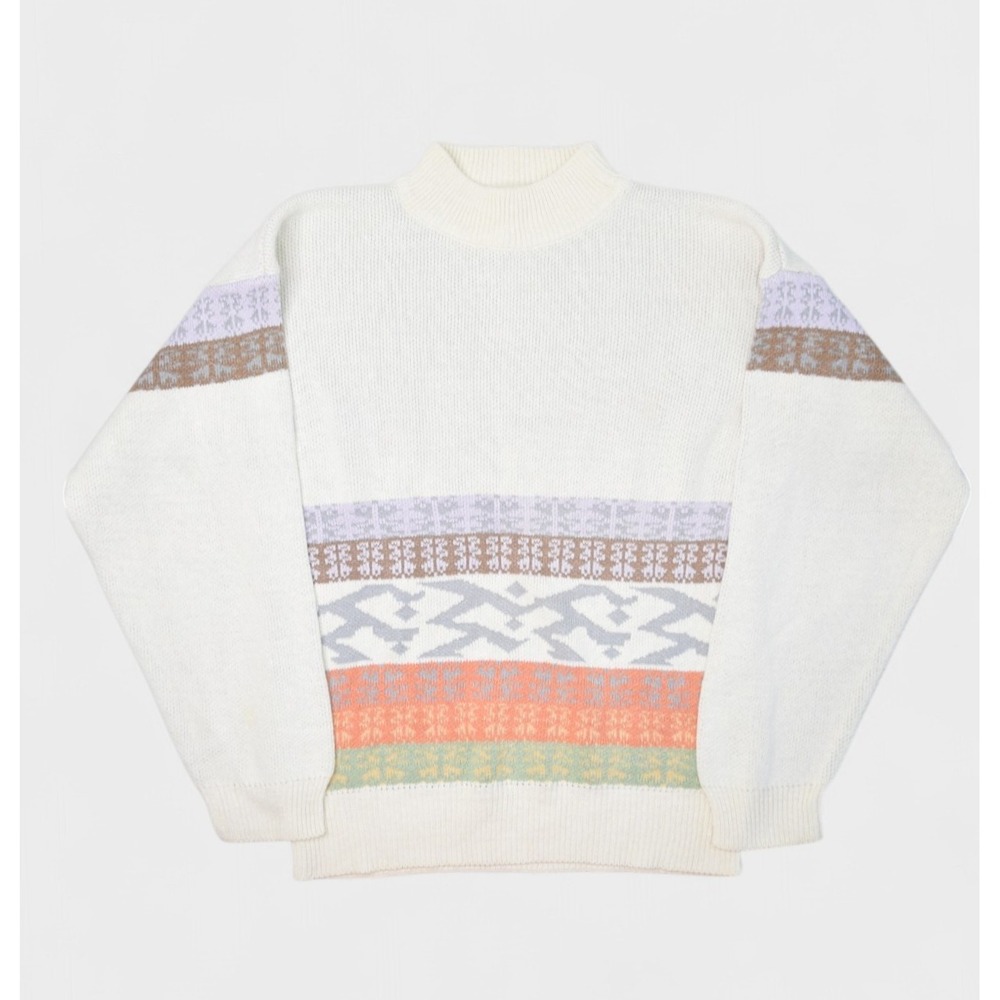 Union Bay Sweater Mens Medium White Sync Mock Neck Southwestern Striped Pullover